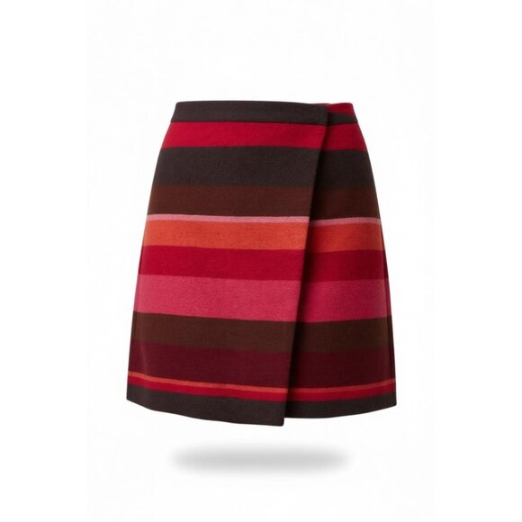 LOFT Womens Striped Wrap Mini Skirt Red Multi Wool Blend Size 4 NEW - Picture 2 of 9